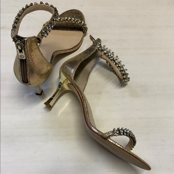 ANTONIO MELANI Metallic Gold Heels with Rhinestones Brand New Leather Soles 9 - Picture 5 of 6